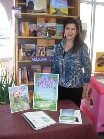 Mara Purl signs at The Worm Bookstore in Sedona, Arizona